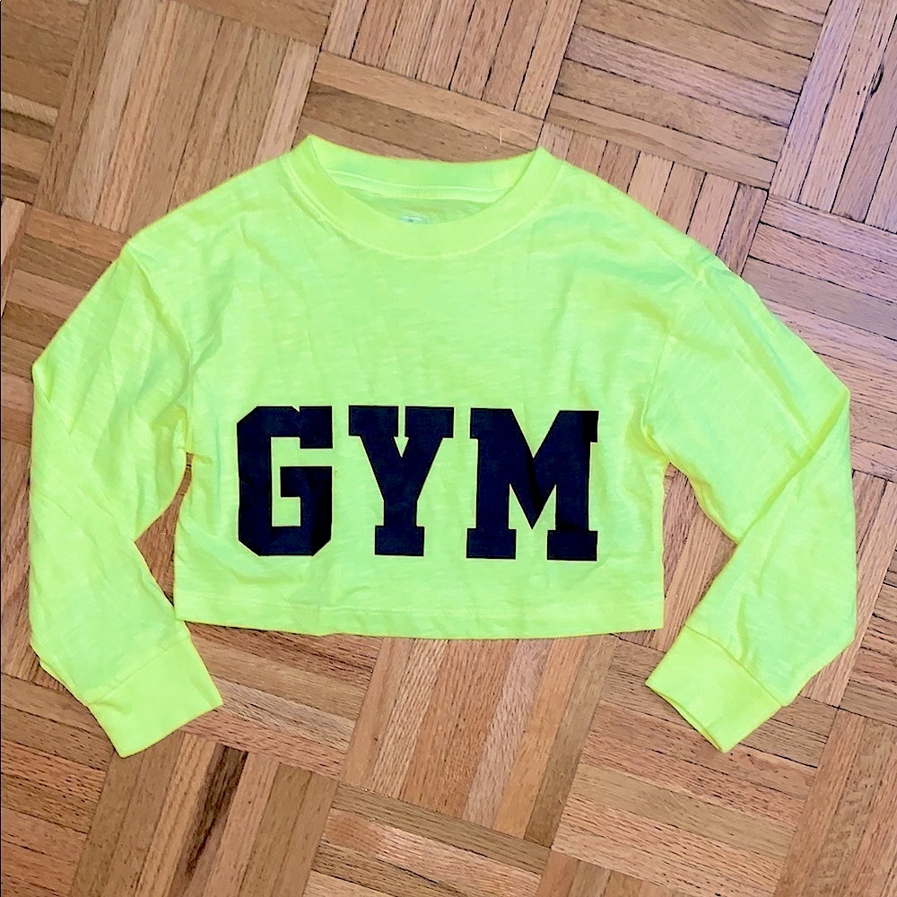 NWOT - Youth Size XS (4/5) - Neon Yellow “GYM” Cropped Top